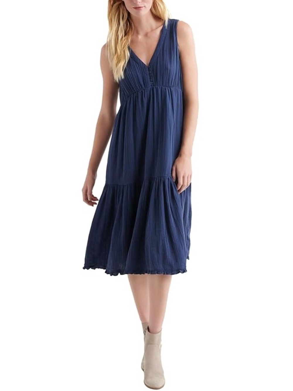LUCKY BRAND Cotton Gauze Maxi Dress American Navy Sleeveless - Size Small - Picture 12 of 13